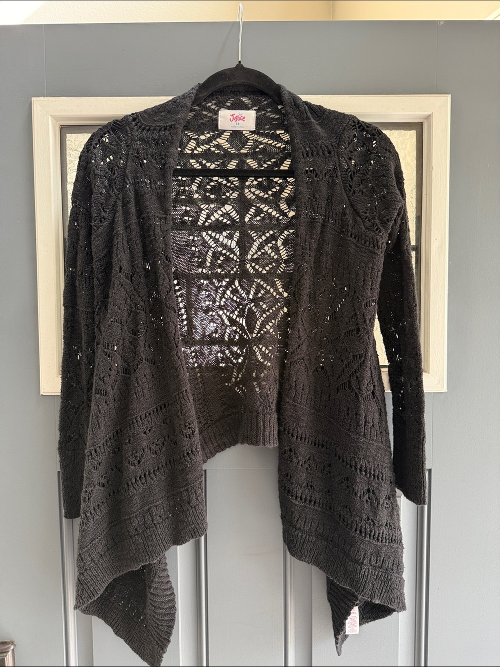 Joie Black Crochet Open-Front Cardigan